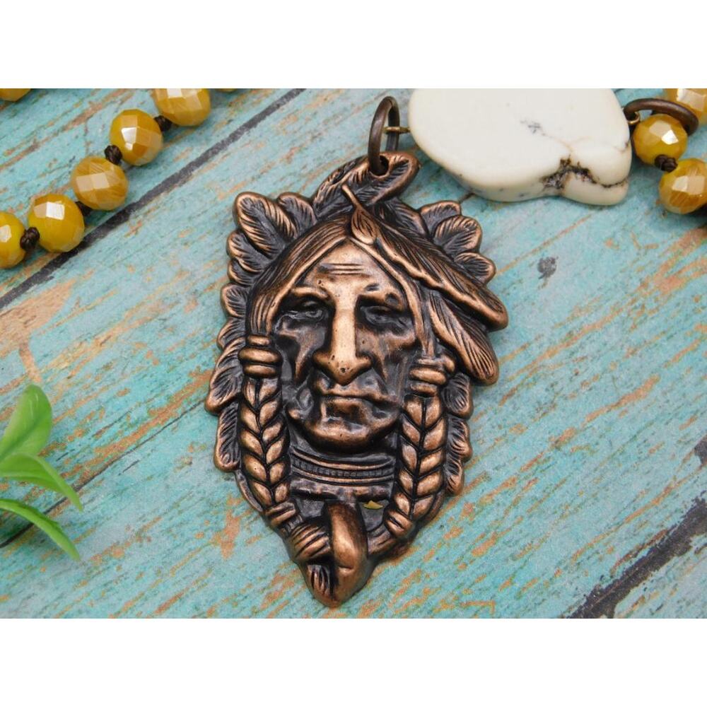 CHIEF PENDANT ON SPARKLE BEAD NECKLACE - Picture 2 of 3